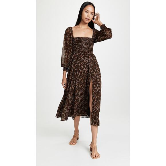 OPT Classic Smocked Maxi Dress Black Orange Dotted - XL - Picture 1 of 5